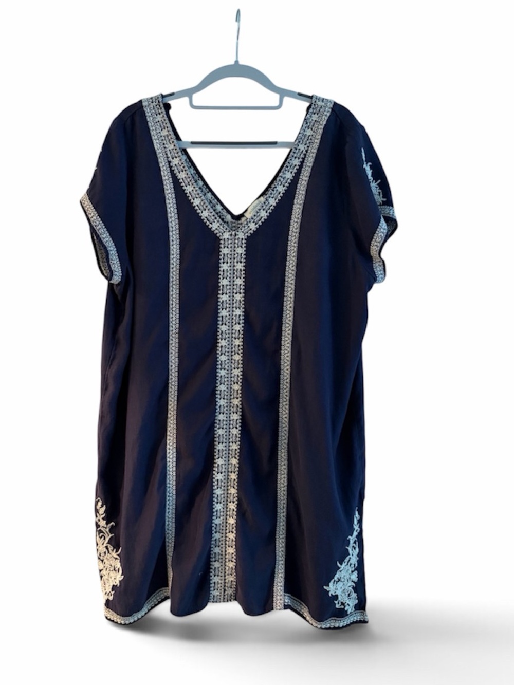 Sundance Embroidered Tunic Dress Blue White XL Boho CottageCore Beach Coastal